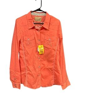 Cowgirl legend  snap western shirt women XL peach embroidered embellished NWT